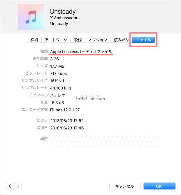 iTunes 曲のファイル情報