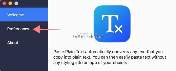 Paste Plain Text アプリの環境設定を開く2